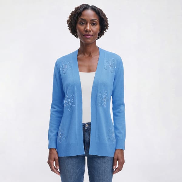 Womens 89th & Madison Floral Stud Embellishment Cardigan