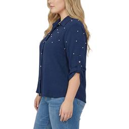 Plus Size NY Collection 3/4 Roll Tab Sleeve Embellished Blouse