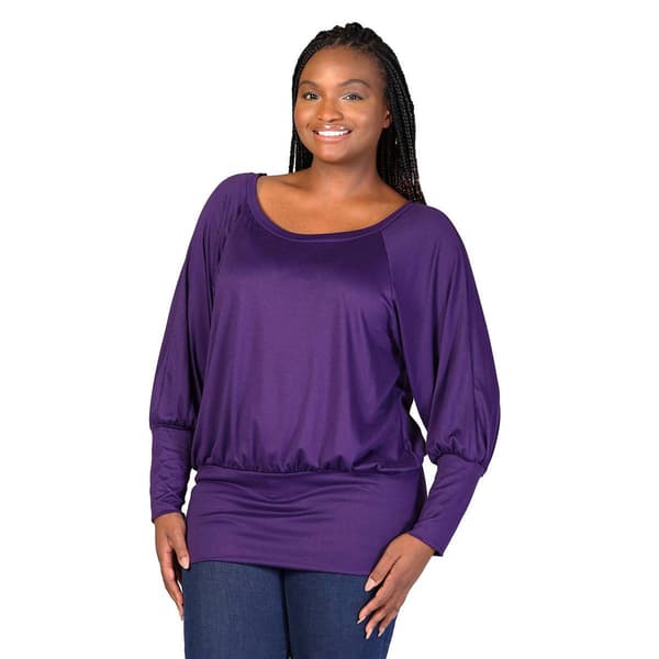 Plus Size 24/7 Comfort Apparel Solid Long Blouson Sleeve Top