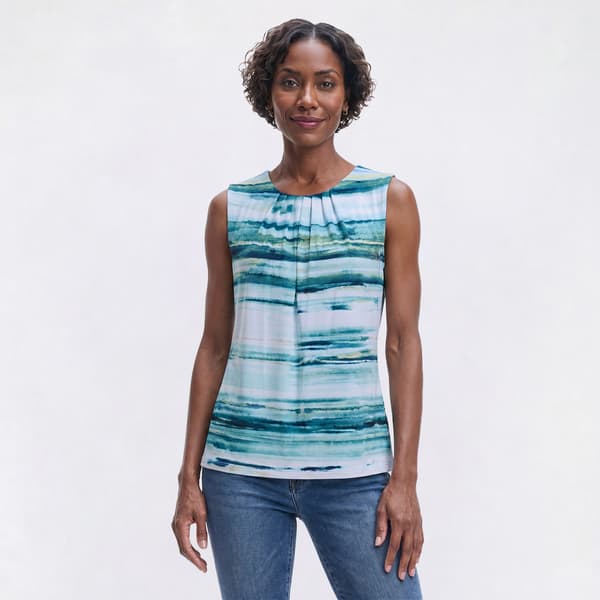Womens Calvin Klein Sleeveless Pleated Neck Stripe Blouse - image 