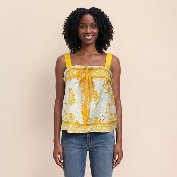 Womens MNK Ribbon Bows Floral Eyelet Tank Top