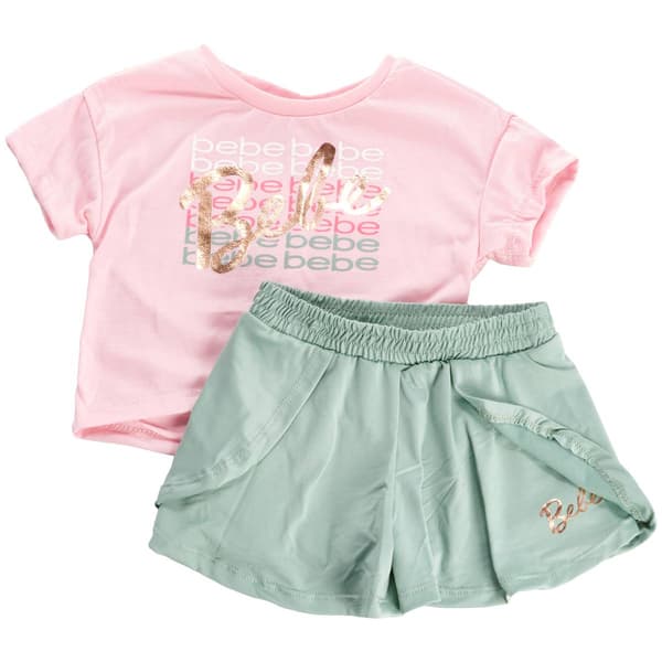 Toddler Girl Bebe Script Tee & Shorts Set - Pink Lady - image 