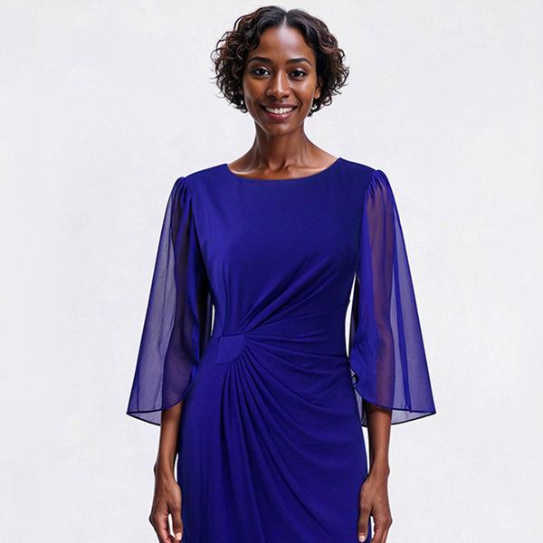 Petite Connected Apparel 3/4 Sleeve Side Ruched Sheath Dress