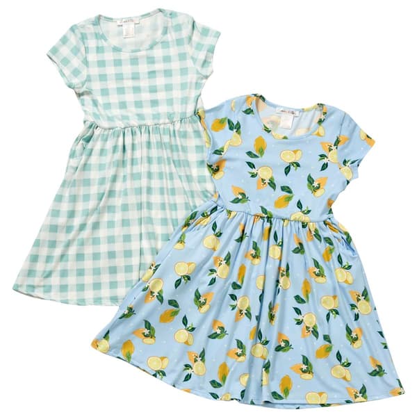 Girls 7 12 Emma Elsa 2pk. Lemon Check Dresses w Pockets Boscov s