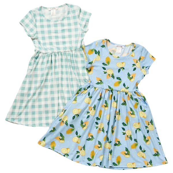 Girls &#40;7-12&#41; Emma & Elsa 2pk. Lemon & Check Dresses w/ Pockets - image 