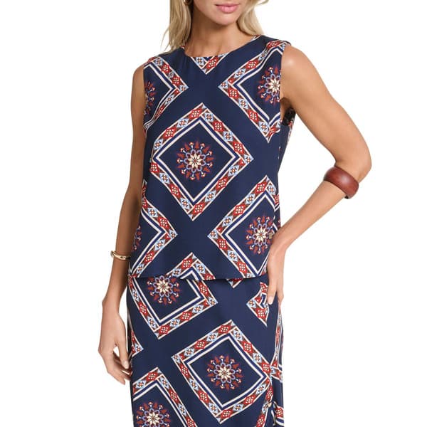 Womens Halston Short Sleeve Scarf Print Blouse