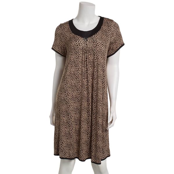 Womens Rene Rofe&#40;R&#41; Short Sleeve Leopard Nightshirt