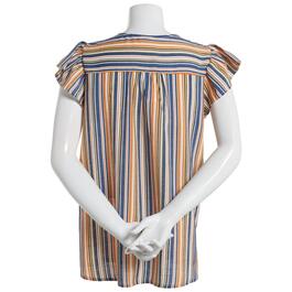 Womens NY Collection Flutter Sleeve Stripe Blouse-Yellow/Blue