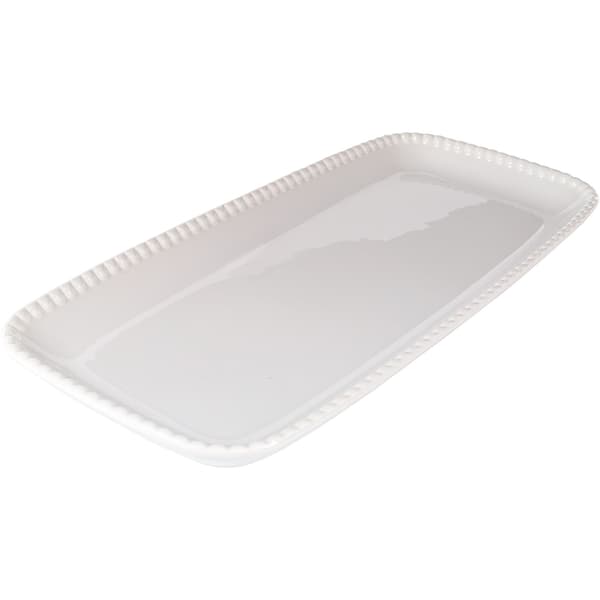Home Essentials White Bead Rim Rectangle Platter - image 