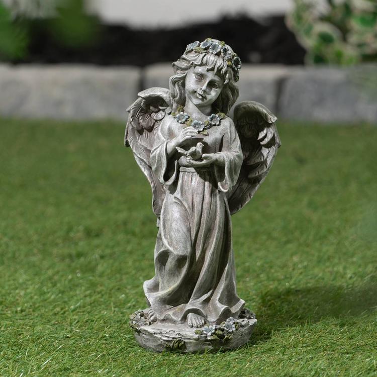 Hi-Line Gift Angel Child Holding Bird Garden Statue