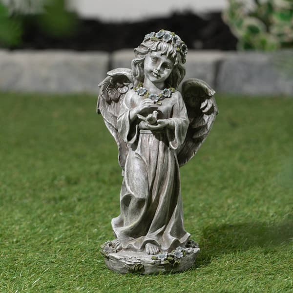 Hi-Line Gift Angel Child Holding Bird Garden Statue