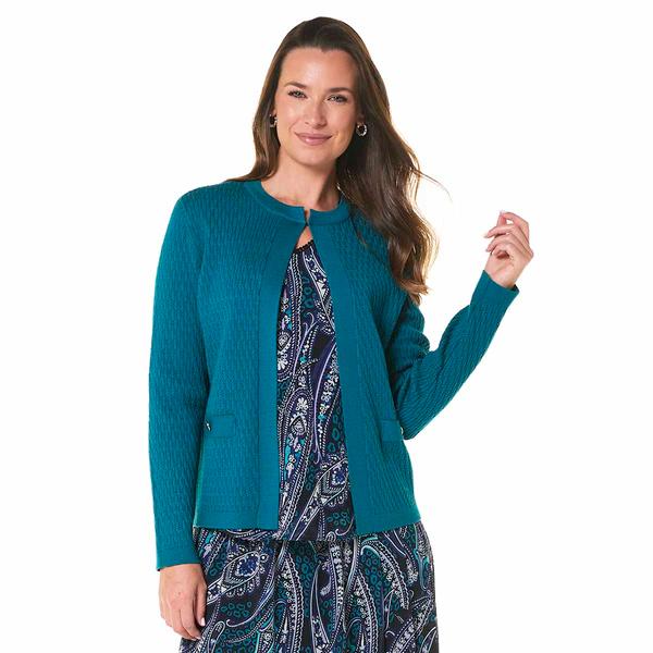 Womens Kasper Long Sleeve Knit Clasp Crew Neck Cardigan - image 
