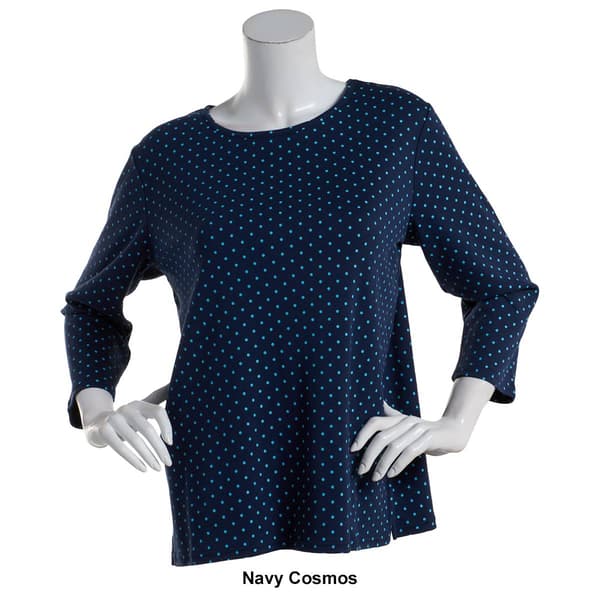 Petite Hasting & Smith 3/4 Sleeve Polka Dot Open Crew Neck Tee