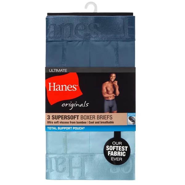 Mens Hanes&#174; Originals 3pk. Supersoft Boxer Briefs-Light Blue/Grey