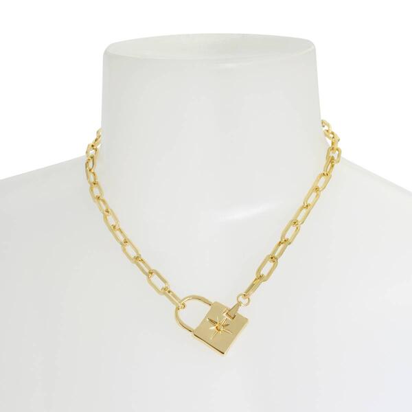 Steve Madden Lock Pendant Paperclip Chain Necklace