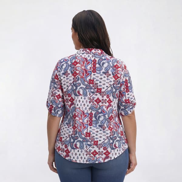 Plus Size Emily Daniels Short Sleeve One Pocket Dots Blouse