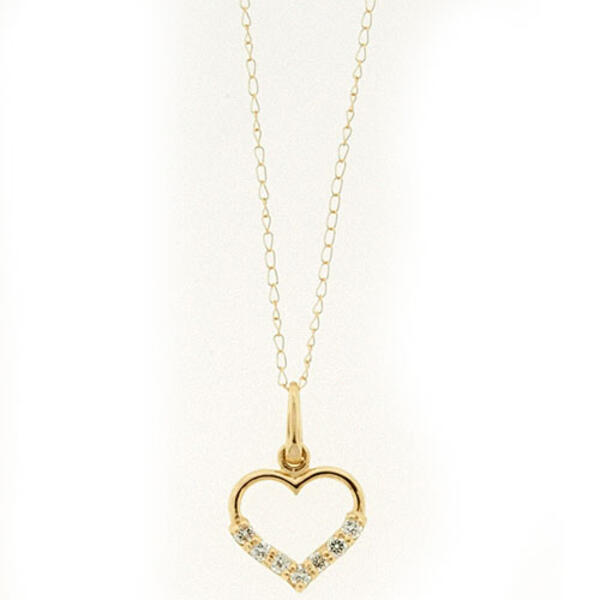 Kids Yellow 14kt. Gold Cubic Zirconia Heart Necklace - image 