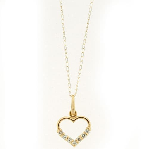 Kids Yellow 14kt. Gold Cubic Zirconia Heart Necklace - image 