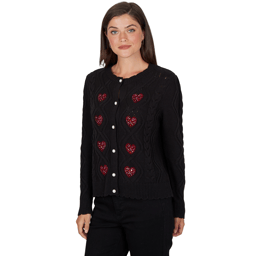 Womens Ruby Rd. Mysterious Romance Rhinestone Heart Cardigan