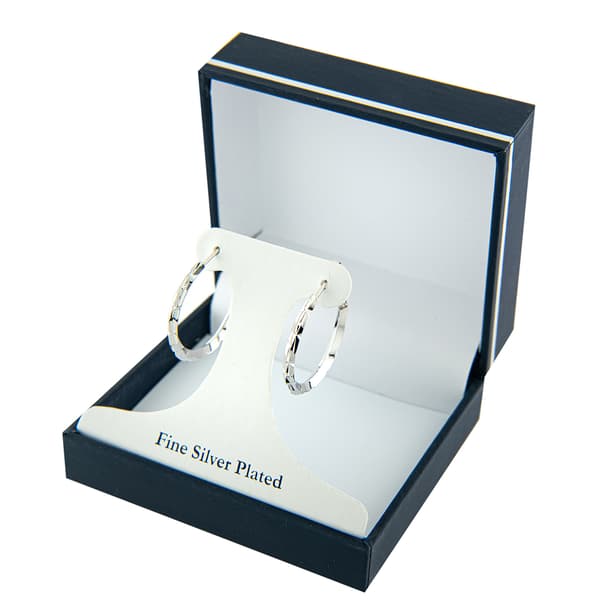 Fine Silver Plated 26mm Diamond Cut Hoop Earrings
