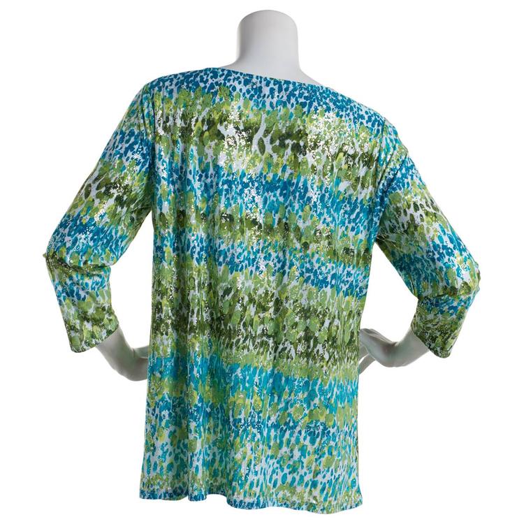 Womens Emily Daniels 3/4 Sleeve Bar Neck Spotted Foil Tee