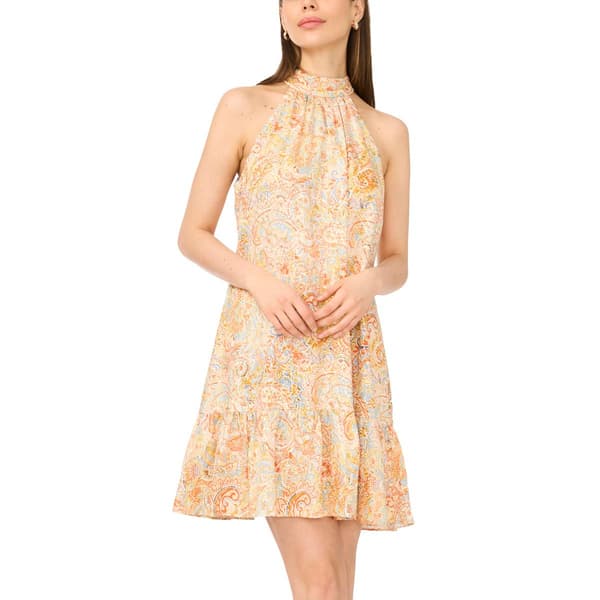 Womens MSK S/L Mock Neck Print Challis Dress