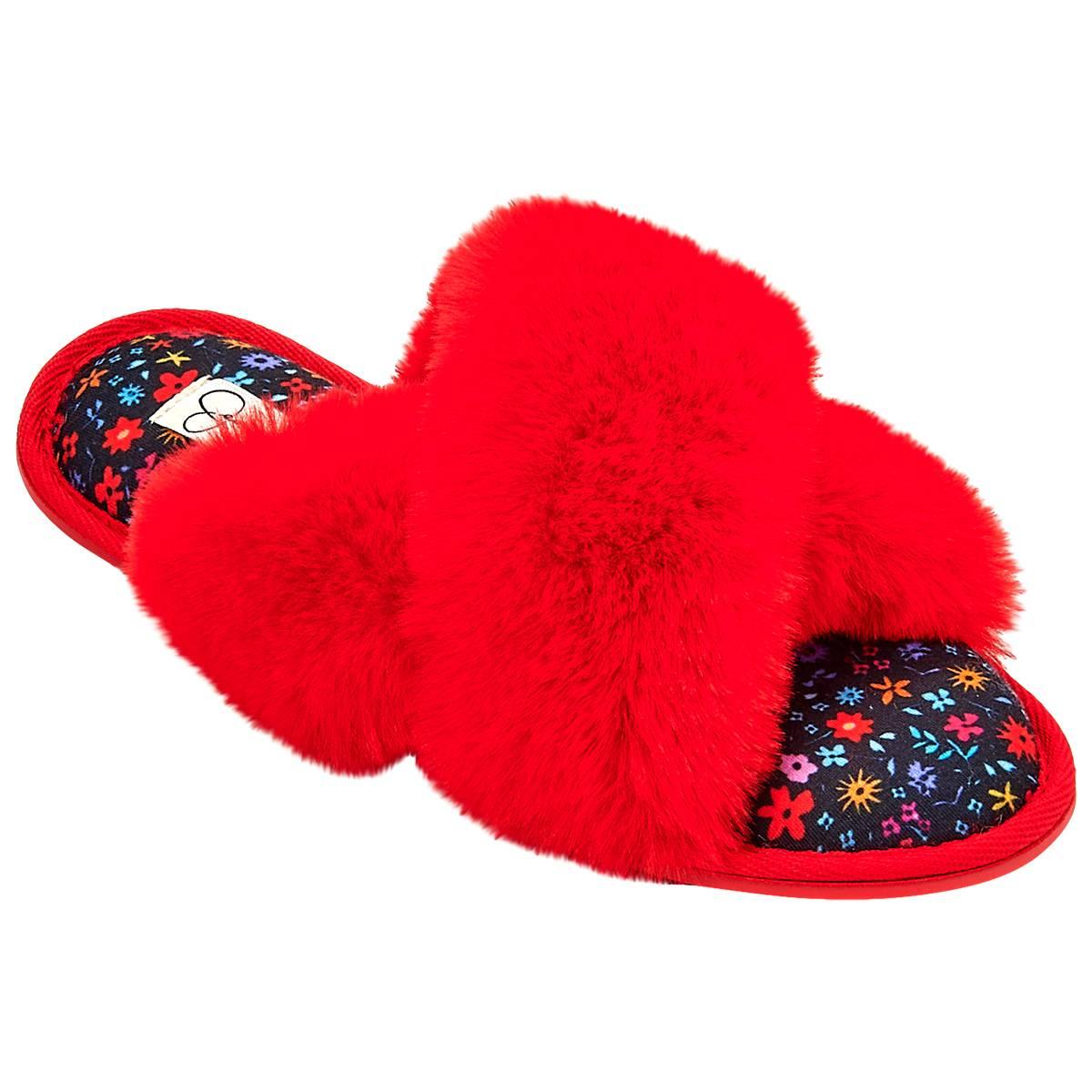 Womens Jessica Simpson High Plush Floral Slide Slippers - Red