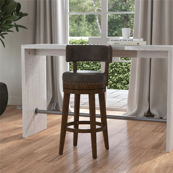 HH2 Home Lawton Wood & Upholstered Swivel Bar Height Stool