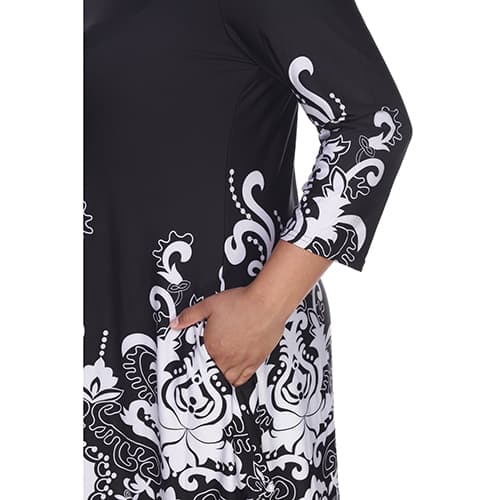 Plus Size White Mark Scroll Print Border Tunic