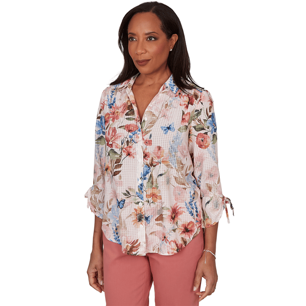 Petite Alfred Dunner Camden Market Floral Button Front Blouse