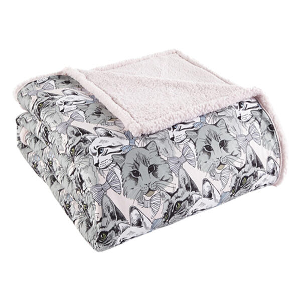 Shavel Home Products Micro Flannel&#40;R&#41; Cat Collage Sherpa Blanket - image 