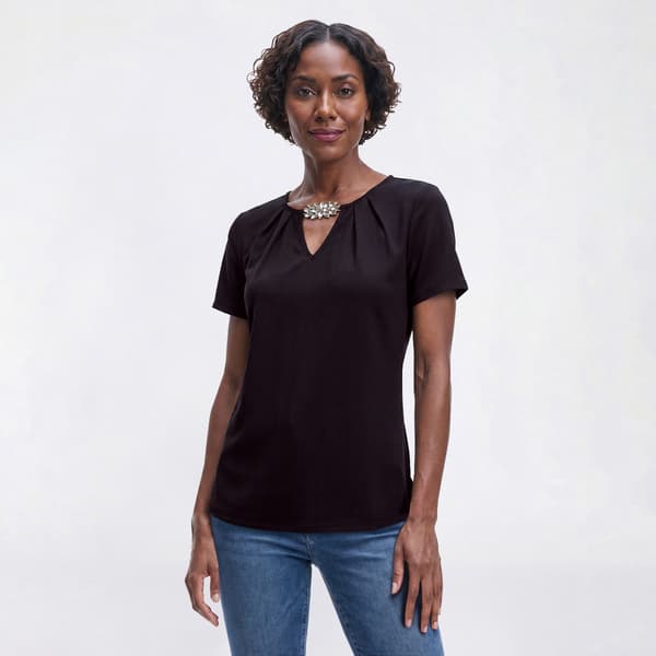 Womens Love Scarlet Short Sleeve Clasp Keyhole Neck Blouse - image 