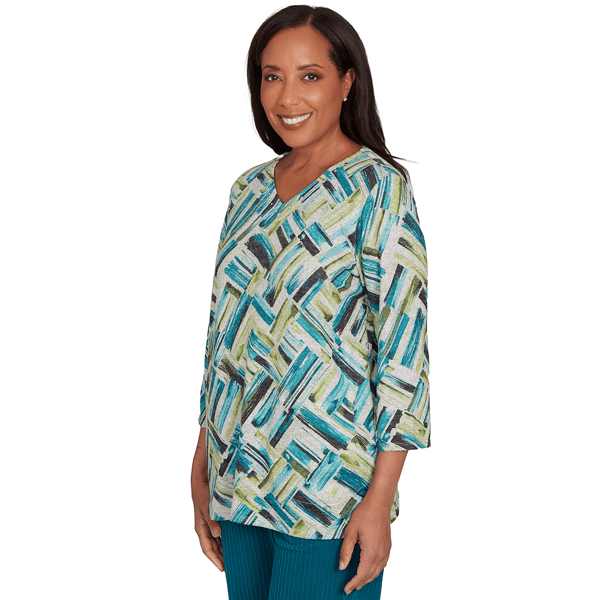 Womens Alfred Dunner Lake Champlain V Neck Brushstroke Blouse
