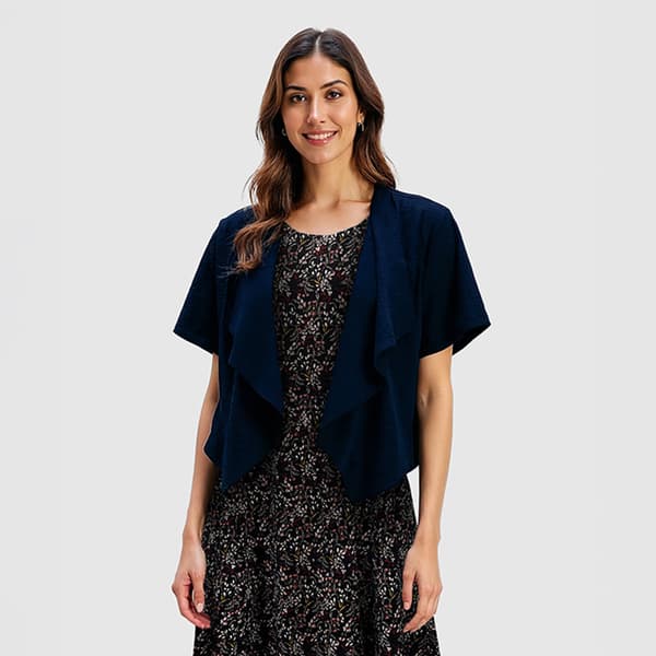 Womens Perceptions Short Sleeve Floral Drape Jacket Dress