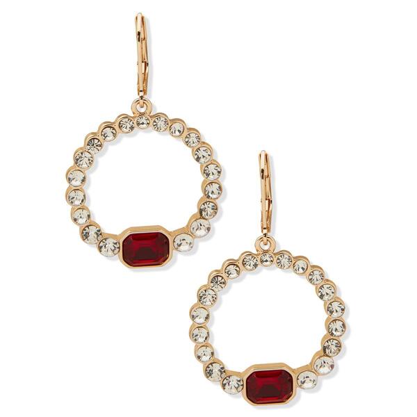 Anne Klein Gold Tone Siam Crystal Round Drop Earrings - image 