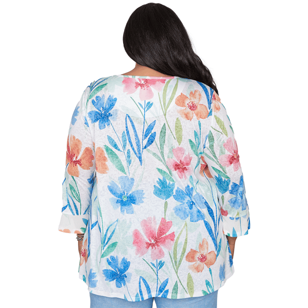 Plus Size Alfred Dunner Caribbean Blues Whimsical Floral Blouse
