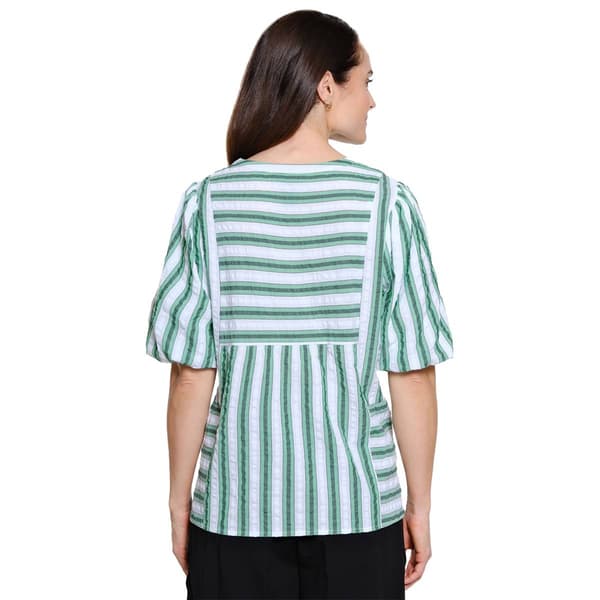 Womens Ali Miles Elbow Sleeve Stripe Woven Blouse