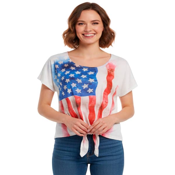 Womens OneWorld Studded Star Flag Tie Front Tee - image 