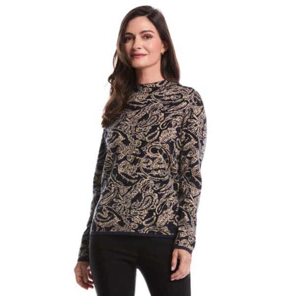 Womens Rafaella(R) Long Sleeve Mock Neck Paisley Sweater - image 