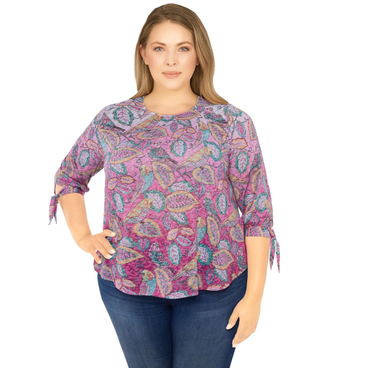 Plus Size Ruby Rd. Must Haves II 3/4 Sleeves Parakeet Top