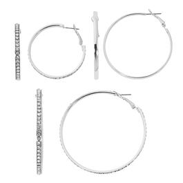 Design Collection Silver-Tone Crystal Graduated Hoop Earrings Set