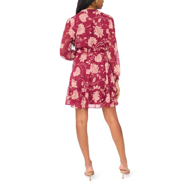 Womens MSK Long Sleeve Floral Pintuck Front A-Line Dress