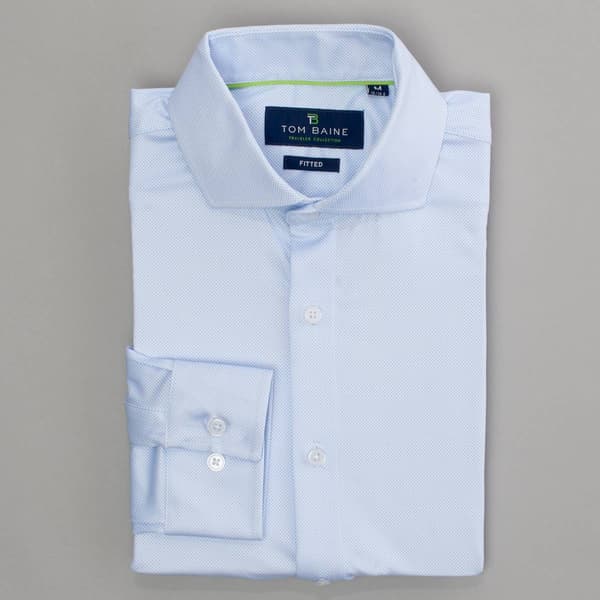 Mens Tom Baine Sky Blue Diamonds Fitted Traveler Dress Shirt