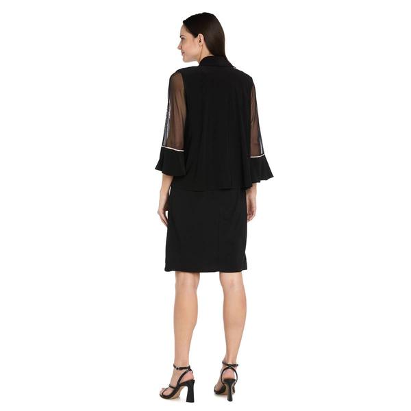Womens R&M Richards Sheer Sleeve Rhinestone Trim Jacket Dress