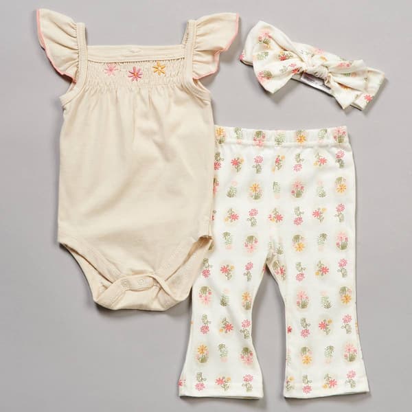 Baby Girl &#40;NB-9M&#41; Chick Pea&#40;R&#41; 3pc. Bodysuit & Floral Pants Set - image 