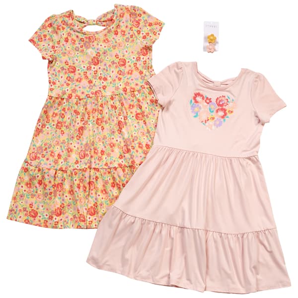 Girls (7-12) BTween 2Pk Floral Short Sleeve Tiered Bow Back Dress - image 