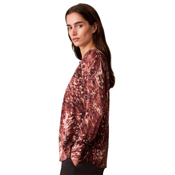 Womens Calvin Klein Long Sleeve Keyhole Neck Abstract Blur Blouse