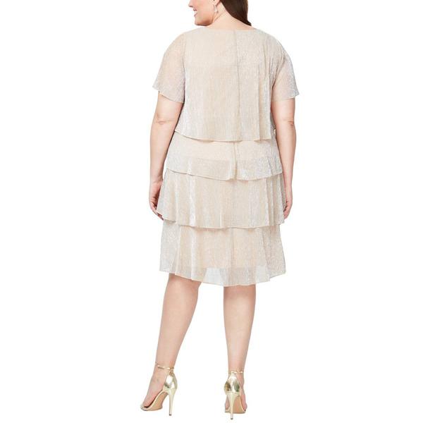 Plus Size SLNY Short Sleeve Shimmer Tier Shift Dress