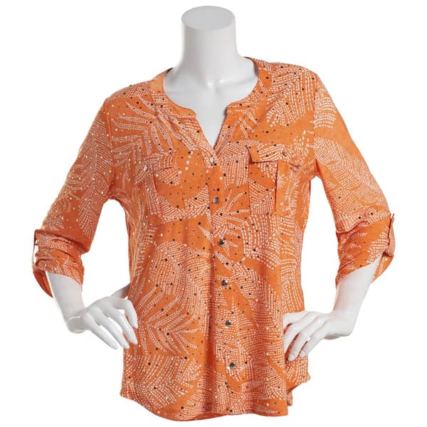 Womens Emily Daniels Disco Dot Palms Button Front Blouse - image 