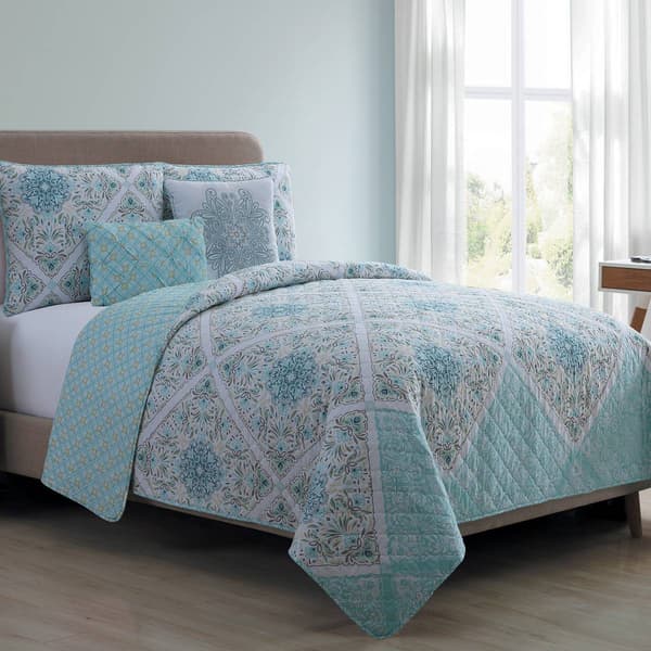 VCNY Home Windsor Reversible Medallion Aqua Quilt Set - image 